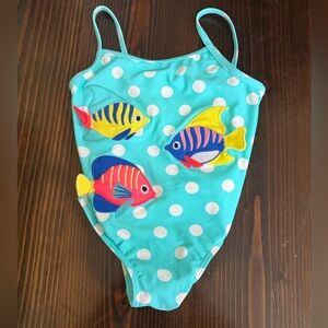 Gymboree Turquoise Polka Dot One-Piece Swimsuit with Colorful Fish